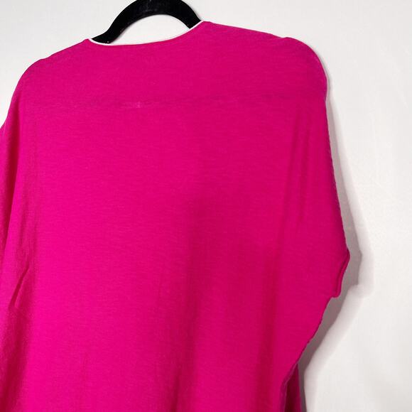 Vince Womens Small S Pink White Striped Hem V Neck Short Sleeve Knit Top Cotton - Picture 6 of 11